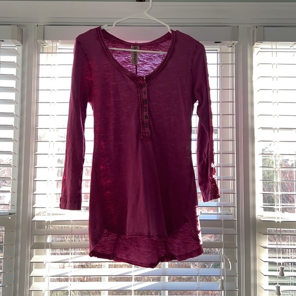 Free People Pink Long Sleeve Tunic with Crocheted Sleeve Cuff - Picture 5 of 7